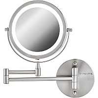 Ovente 7 Lighted Wall Mount Makeup Mirror 1X 10X Magnification Battery Powered Glow Cosmetic Light Up Spinning 360Degree