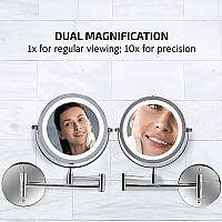 Ovente 7 Lighted Wall Mount Makeup Mirror 1X 10X Magnification Battery Powered Glow Cosmetic Light Up Spinning 360Degree