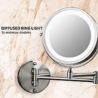 Ovente 7 Lighted Wall Mount Makeup Mirror 1X 10X Magnification Battery Powered Glow Cosmetic Light Up Spinning 360Degree