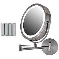 Ovente 86 Lighted Wall Mount Makeup Mirror 1X 10X Magnifier Adjustable Double Sided Round Led Extend Retractable Foldi