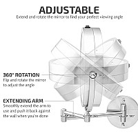 Ovente 86 Lighted Wall Mount Makeup Mirror 1X 10X Magnifier Adjustable Double Sided Round Led Extend Retractable Foldi