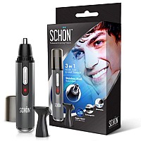 Schon Stainless Steel Rechargeable 3-In-1 Eyebrow, Ear, Facial, & Nose Hair Trimmer/Clipper For Men&Women | Hair Clippers, Flawless Hair Remover, Male Beard Trimmers, Grooming Kit, Groomer (Silver)