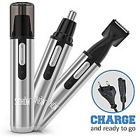 Schon Stainless Steel Rechargeable 3-In-1 Eyebrow, Ear, Facial, & Nose Hair Trimmer/Clipper For Men&Women | Hair Clippers, Flawless Hair Remover, Male Beard Trimmers, Grooming Kit, Groomer (Silver)