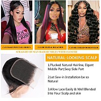 Qthair 14A Brazilian Straight Hair 3 Bundles With 4X4 Lace Closure16 18 20 With 14 Free Part Closurenatural Black 100 Un