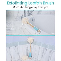 Vive Long Handle Loofah Back Body Scrubber Men Women Exfoliating Shower Sponge On A Stick Pouf Brush Exfoliator Bath A