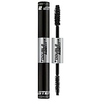 Palladio Double Agent Lash Extender Undercover Fiber Booster Mascara, dual lash system, increase eyelash length and volume, boost lashes for a bold dramatic look, voluminous makeup mascara, Jet Black