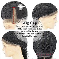 ANOGOL Hair Cap+24'' Long Natural Wavy Black Synthetic Lace Front Wig Hair Wigs