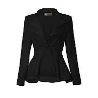 Women Double Notch Lapel Office Blazer JK43864 1073T Black Small