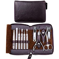 Manicure Set FAMILIFE Nail Clippers Set Professional Manicure Kit 11 in 1 Stainless Steel Pedicure Tools Nail Kit Mens Grooming Kit with Portable Leather Travel Case Dark Purple Birthday Gifts For Men