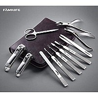 Manicure Set FAMILIFE Nail Clippers Set Professional Manicure Kit 11 in 1 Stainless Steel Pedicure Tools Nail Kit Mens Grooming Kit with Portable Leather Travel Case Dark Purple Birthday Gifts For Men