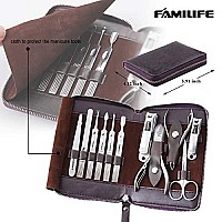 Manicure Set FAMILIFE Nail Clippers Set Professional Manicure Kit 11 in 1 Stainless Steel Pedicure Tools Nail Kit Mens Grooming Kit with Portable Leather Travel Case Dark Purple Birthday Gifts For Men