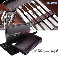 Manicure Set FAMILIFE Nail Clippers Set Professional Manicure Kit 11 in 1 Stainless Steel Pedicure Tools Nail Kit Mens Grooming Kit with Portable Leather Travel Case Dark Purple Birthday Gifts For Men