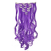 Swacc 7 Pcs Full Head Party Highlights Clip On In Hair Extensions Colored Hair Streak Synthetic Hairpieces 20Inch Curly Purpl