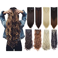 Lelinta 24 Thick Curly Full Head Clip In On Double Weft Hair Extensions Medium Brown