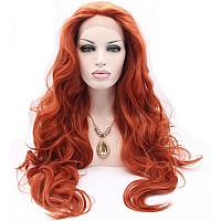 Xiweiya Copper Red Lace Front Wig Long Natural Wavy Synthetic Auburn Lace Front Wig Pre Plucked Free Part Heat Resistant Hair Fo