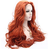 Xiweiya Copper Red Lace Front Wig Long Natural Wavy Synthetic Auburn Lace Front Wig Pre Plucked Free Part Heat Resistant Hair Fo