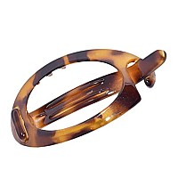 Parcelona French Plain Oval Small Celluloid Metal Free Hair Barrette Clips Women Hair Accessories, Made in France(Light Shell Savana)