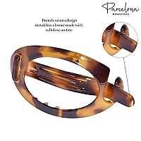 Parcelona French Plain Oval Small Celluloid Metal Free Hair Barrette Clips Women Hair Accessories, Made in France(Light Shell Savana)