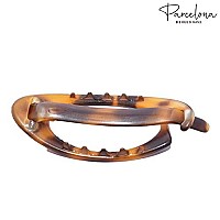 Parcelona French Plain Oval Small Celluloid Metal Free Hair Barrette Clips Women Hair Accessories, Made in France(Light Shell Savana)