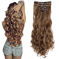 Lelinta 24 Thick Curly Full Head Clip In On Double Weft Hair Extensions Light Brown