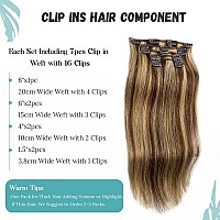 Clip In Hair Extensions Real Human Hair Extensions 22 Inches 70G Brown With Blonde Highlights Clip On For Fine Hair Full Head 7