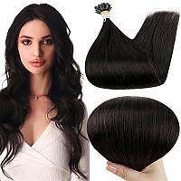 Full Shine Black Hair Extensions 16Inch U Tip Hair Extensions Natural Black Keratin Hair Extensions Real Human Hair 1B Remy Hair