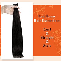 Full Shine Black Hair Extensions 16Inch U Tip Hair Extensions Natural Black Keratin Hair Extensions Real Human Hair 1B Remy Hair