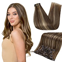 Full Shine Hair Extensions Real Human Hair Clip Ins 7Pcs 18 Inch Highlight Brown Mix Honey Blonde Invisible Clip In Hair Extensi