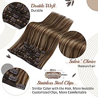 Full Shine Hair Extensions Real Human Hair Clip Ins 7Pcs 18 Inch Highlight Brown Mix Honey Blonde Invisible Clip In Hair Extensi