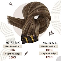 Full Shine Hair Extensions Real Human Hair Clip Ins 7Pcs 18 Inch Highlight Brown Mix Honey Blonde Invisible Clip In Hair Extensi