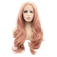 Xiweiya Mixed Pastel Pink Lace Front Wigs Long Wavy Peach Pink Mermaid Synthetic Lace Front Wig Golden Pink 13 3 Lace Wigs Hea