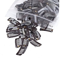 Swacc 100 Pcs U Shape Metailic Snap Clips Ins For Hair Extension Hairpiece Diy Snapcomb Wig Clips With Rubber Brown 9Teeth 6