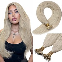 Sunny Hair Blonde Nano Extensions Human Hair 20Inch For Women Nano Bead Hair Extensions Human Hair Platinum Blonde Nano Hair Ext