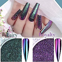 PrettyDiva Chameleon Chrome Nail Powder - Ombre Chameleon Powders Chrome Nail Pigment Mirror Finish, Color Shifting Nail Pigment with Multi-chrome Nail Powder - Fairy