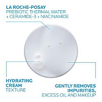 La Roche-Posay Toleriane Hydrating Gentle Facial Cleanser, Daily Face Wash with Ceramide and Niacinamide for Normal to Dry Sensitive Skin, Oil-Free, Fragrance Free