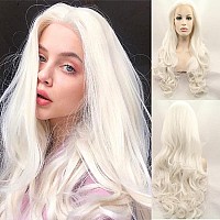 Xiweiya 60 Platinum Blonde Wavy Lace Front Wig Long Natural Wave White Blonde Synthetic Lace Front Wig Silver Blonde Wig Heat R