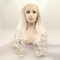 Xiweiya 60 Platinum Blonde Wavy Lace Front Wig Long Natural Wave White Blonde Synthetic Lace Front Wig Silver Blonde Wig Heat R