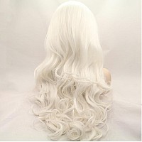 Xiweiya 60 Platinum Blonde Wavy Lace Front Wig Long Natural Wave White Blonde Synthetic Lace Front Wig Silver Blonde Wig Heat R