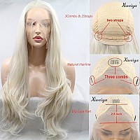 Xiweiya 60 Platinum Blonde Wavy Lace Front Wig Long Natural Wave White Blonde Synthetic Lace Front Wig Silver Blonde Wig Heat R