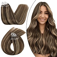 Ugeat 22 Inch Micro Loop Human Hair Extensions #P4/27 Dark Brown Highlight with Blonde Microlinks Human Hair Extensions 50 Grams Remy Micro Ring Hair Extensions