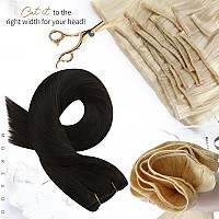 Moresoo Weft Hair Extensions Human Hair Brown Remy Human Hair Weft Extensions Darkest Brown Double Weft Hair Wefts Human Hair Se