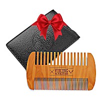 Wooden Beard Comb & Case, Dual Action Fine & Coarse Teeth, Perfect for use with Balms and Oils, Top Pocket Comb for Beards & Mustaches by Viking Revolution