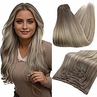 Full Shine Human Hair Clip In Extensions Light Ash Brown Balayage Mix Blonde Real Remy Hair Effortless Clip In Hair Extensions 7