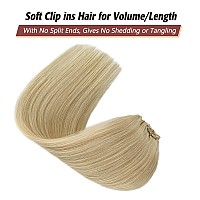 Blonde Human Hair Extensions Clip In Seamless Straight Platinum Blonde Clip In Hair Extensions For Women 20 Inch 70G 7Pcs Double