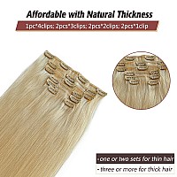 Blonde Human Hair Extensions Clip In Seamless Straight Platinum Blonde Clip In Hair Extensions For Women 20 Inch 70G 7Pcs Double