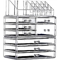 Cq Acrylic Clear Makeup Organizer And Storage Stackable Large Skin Care Cosmetic Display Case With 8 Drawers Make Up Stands For