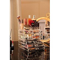 Cq Acrylic Clear Makeup Organizer And Storage Stackable Large Skin Care Cosmetic Display Case With 8 Drawers Make Up Stands For