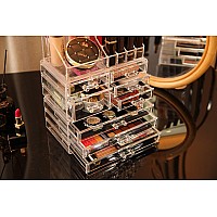 Cq Acrylic Clear Makeup Organizer And Storage Stackable Large Skin Care Cosmetic Display Case With 8 Drawers Make Up Stands For