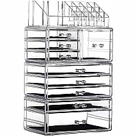 Cq acrylic Makeup Organizer Skin Care Large Clear Cosmetic Display Cases Stackable Storage Box With 9 Drawers For Vanity,Set of 4