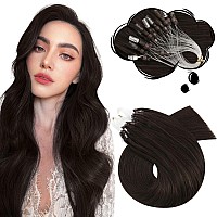 Moresoo Micro Beads Hair Extensions Human Hair Brown Micro Loop Hair Extensions Real Human Hair Darkest Brown Microbead Hair Ext